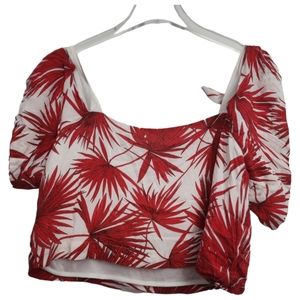 Bishop + Young Floral Red and White Crop Top